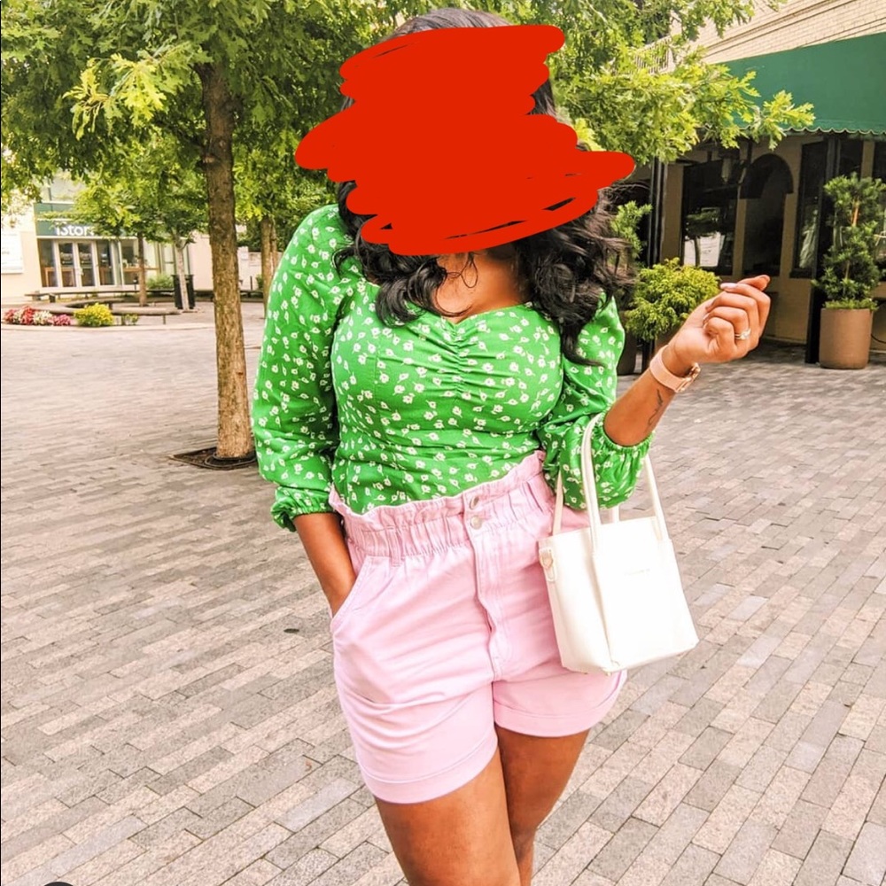Light Pink Cotton Paper-Bag Shorts
